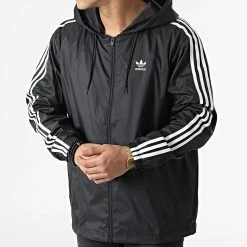 Le moins cher 🔔 Veste Zippée Capuche A Bandes 3 Stripes HB9489 Noir de Adidas Originals 🌟