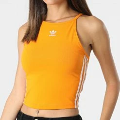 Budget ✨ Débardeur Femme Crop A Bandes HC1979 Orange de Adidas Originals 💯