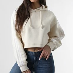 Vente flash 👍 Sweat Capuche Femme Crop HC2018 Beige de Adidas Originals 🔥 -Pas Cher adidas Magasin adidas 308325 HC2018 20220310T160603 05