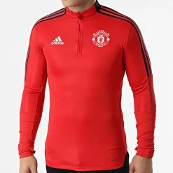 Coupon ⭐ Sweat Col Zippé A Bandes Manchester United H63961 Rouge de Adidas Performance ✨
