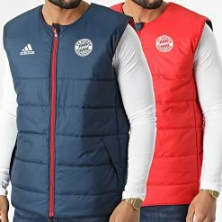 Coupon 🤩 Veste Zippée Sans Manches Réversible FC Bayern HG1132 Bleu Marine Rouge de adidas 👏