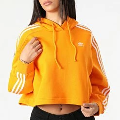 Remise 💯 Sweat Capuche Femme Crop HC2015 Orange de Adidas Originals 👏