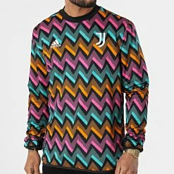 Vente flash 🎉 Sweat Crewneck Juve 21 HB0442 Noir Orange Rose Turquoise de Adidas Performance ⌛