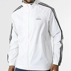 Offres 🧨 Coupe-vent Capuche 3 Stripes HE4318 Blanc de Adidas Performance 🌟