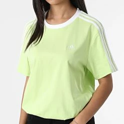 Nouveau 🎁 Tee 👕 Shirt Femme A Bandes 3 Stripes HF7256 Vert de Adidas Performance 👍