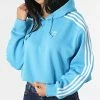 Acheter 🛒 Sweat Capuche Femme Crop A Bandes HC2014 Bleu de Adidas Originals ✔️