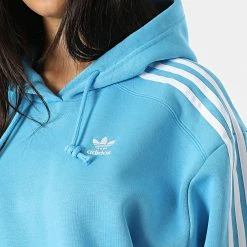Acheter 🛒 Sweat Capuche Femme Crop A Bandes HC2014 Bleu de Adidas Originals ✔️ -Pas Cher adidas Magasin adidas 313753 HC2014 20220429T160818 04