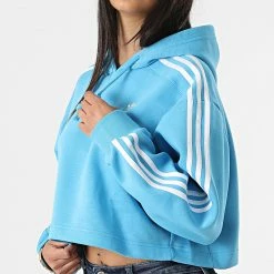 Acheter 🛒 Sweat Capuche Femme Crop A Bandes HC2014 Bleu de Adidas Originals ✔️ -Pas Cher adidas Magasin adidas 313753 HC2014 20220429T160820 05