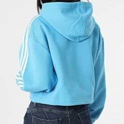 Acheter 🛒 Sweat Capuche Femme Crop A Bandes HC2014 Bleu de Adidas Originals ✔️ -Pas Cher adidas Magasin adidas 313753 HC2014 20220429T160821 06