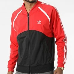 Offres 🤩 Veste Zippée A Bandes SST HC2076 Noir Rouge de Adidas Originals ⭐