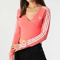 Nouveau 🎉 Tee 👚 Shirt Manches Longues Femme Crop HC2050 Rose de Adidas Originals 😀