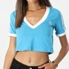 Bon marché ⌛ Tee 👚 Shirt Femme Crop Col V A Bandes HC2035 Bleu Clair de Adidas Originals ✨ -Pas Cher adidas Magasin adidas 320221 HC2035 20220601T123731 01