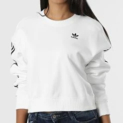 Meilleure affaire 🤩 Sweat Crewneck Crop Femme A Bandes HN8317 Blanc de Adidas Originals 🌟 -Pas Cher adidas Magasin adidas 320344 HN8317 20220530T160921 05