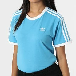 Le moins cher 🌟 Tee 👕 Shirt Femme A Bandes 3 Stripes HC1963 Bleu de Adidas Originals 🧨 -Pas Cher adidas Magasin adidas 321048 HC1963 20220531T150112 03