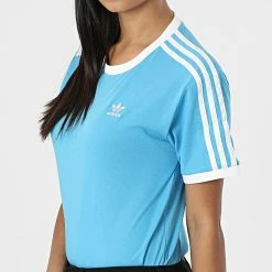 Le moins cher 🌟 Tee 👕 Shirt Femme A Bandes 3 Stripes HC1963 Bleu de Adidas Originals 🧨 -Pas Cher adidas Magasin adidas 321048 HC1963 20220531T150115 05