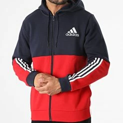 Nouveau 🔥 Sweat Zippé Capuche A Bandes HK2880 Rouge Bleu Marine Blanc de Adidas Performance 🤩 -Pas Cher adidas Magasin adidas 321512 HK2880 20220607T161217 03