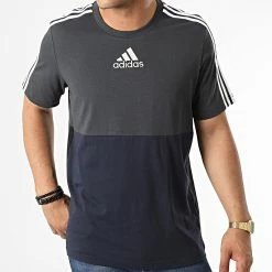 Le moins cher 👍 Tee 👕 Shirt A Bandes HK2881 Bleu Marine Gris Anthracite Noir de Adidas Performance 😍 -Pas Cher adidas Magasin adidas 321802 HK2881 20220609T121828 03