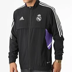 Nouveau 🔥 Veste Zippée A Bandes Real Madrid HA2595 Noir de Adidas Performance 🤩