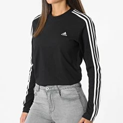 Coupon 🎁 Tee 👚 Shirt Manches Longues Femme 3 Stripes HF7261 Noir de Adidas Performance ✔️ -Pas Cher adidas Magasin adidas 323750 HF7261 20220719T141444 03