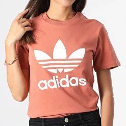 De gros ✔️ Tee 👕 Shirt Femme Trefoil HK9637 Rouge Brique de Adidas Originals 🔥
