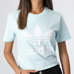 Sortie ⭐ Tee 👕 Shirt Femme Trefoil HK9638 Bleu Ciel de Adidas Originals 🤩