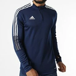 Le moins cher 🔥 Sweat Col Zippé A Bandes GE5426 Bleu Marine de Adidas Performance 💯