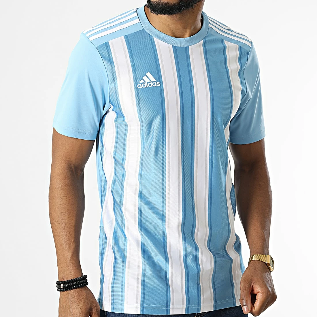 Budget ✔️ Tee 👕 Shirt A Bandes GN5845 Bleu Clair de Adidas Performance ✔️ 3 Budget ✔️ Tee 👕 Shirt A Bandes GN5845 Bleu Clair de Adidas Performance ✔️