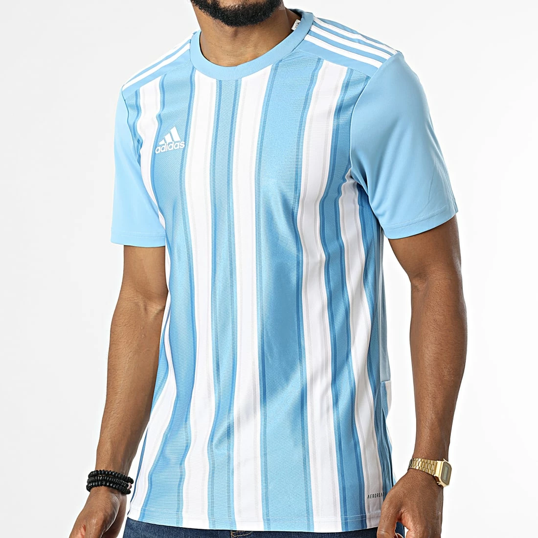 Budget ✔️ Tee 👕 Shirt A Bandes GN5845 Bleu Clair de Adidas Performance ✔️ 7 Budget ✔️ Tee 👕 Shirt A Bandes GN5845 Bleu Clair de Adidas Performance ✔️ – Image 5