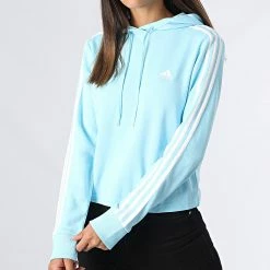 Les meilleures critiques de 🤩 Sweat Capuche Crop Femme A Bandes 3 Stripes HL2168 Bleu Ciel de Adidas Performance 👏