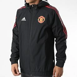 Coupon 🤩 Veste Zippée Capuche A Bandes Manchester United FC H64034 Noir de Adidas Performance 🎁