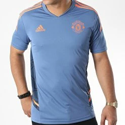 Vente flash ⭐ Tee 👕 Shirt De Sport A Bandes Manchester United FC HH9316 Bleu Clair de Adidas Performance 🎁