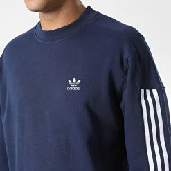 Meilleure vente 🥰 Sweat Crewneck A Bandes Lock Up HK9824 Bleu Marine de Adidas Originals ✔️ -Pas Cher adidas Magasin adidas 326304 HK9824 20220706T161320 02