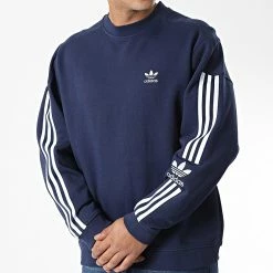 Meilleure vente 🥰 Sweat Crewneck A Bandes Lock Up HK9824 Bleu Marine de Adidas Originals ✔️ -Pas Cher adidas Magasin adidas 326304 HK9824 20220706T161321 03