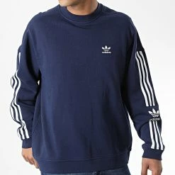 Meilleure vente 🥰 Sweat Crewneck A Bandes Lock Up HK9824 Bleu Marine de Adidas Originals ✔️ -Pas Cher adidas Magasin adidas 326304 HK9824 20220706T161324 05
