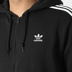 Nouveau 💯 Sweat Zippé Capuche A Bandes 3 Stripes DV1551 Noir de Adidas Originals 👏 -Pas Cher adidas Magasin adidas 326309 DV1551 20220706T160458 02
