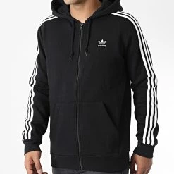 Nouveau 💯 Sweat Zippé Capuche A Bandes 3 Stripes DV1551 Noir de Adidas Originals 👏 -Pas Cher adidas Magasin adidas 326309 DV1551 20220706T160500 03