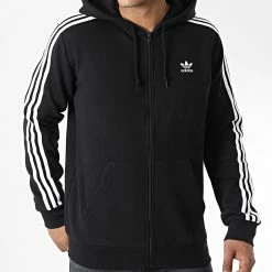 Nouveau 💯 Sweat Zippé Capuche A Bandes 3 Stripes DV1551 Noir de Adidas Originals 👏 -Pas Cher adidas Magasin adidas 326309 DV1551 20220706T160503 05