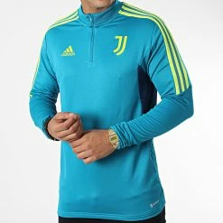 Acheter 🤩 Tee 👕 Shirt Manches Longues A Bandes Juventus HA2640 Turquoise de Adidas Performance 🔔