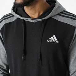 Meilleure affaire 🤩 Sweat Capuche A Bandes HL1976 Noir Gris Chiné de Adidas Performance 🔔 -Pas Cher adidas Magasin adidas 326850 HL1976 20220707T162049 02