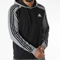 Meilleure affaire 🤩 Sweat Capuche A Bandes HL1976 Noir Gris Chiné de Adidas Performance 🔔 -Pas Cher adidas Magasin adidas 326850 HL1976 20220707T162051 03