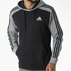 Meilleure affaire 🤩 Sweat Capuche A Bandes HL1976 Noir Gris Chiné de Adidas Performance 🔔 -Pas Cher adidas Magasin adidas 326850 HL1976 20220707T162054 05