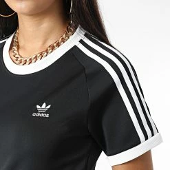 Meilleure affaire 🌟 Tee 👕 Shirt Slim Femme 3 Stripes HM6411 Noir de Adidas Originals 🔔 -Pas Cher adidas Magasin adidas 327085 HM6411 20220713T090436 02