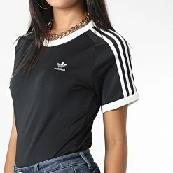 Meilleure affaire 🌟 Tee 👕 Shirt Slim Femme 3 Stripes HM6411 Noir de Adidas Originals 🔔 -Pas Cher adidas Magasin adidas 327085 HM6411 20220713T090437 03