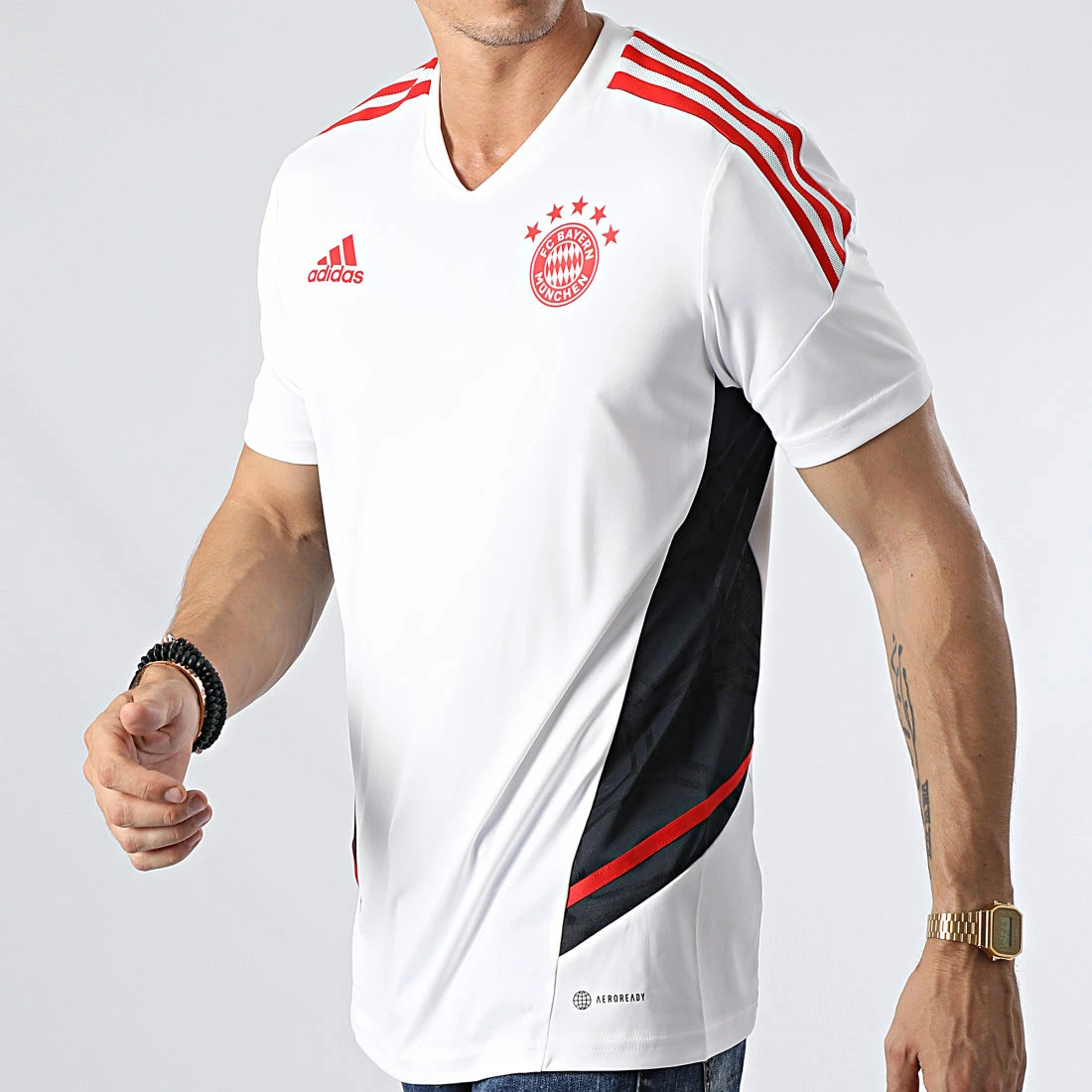 Tout neuf ✨ Tee 👕 Shirt A Bandes FC Bayern HB0621 Blanc de Adidas Performance 🤩 3 Tout neuf ✨ Tee 👕 Shirt A Bandes FC Bayern HB0621 Blanc de Adidas Performance 🤩