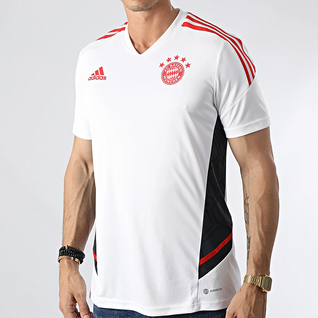 Tout neuf ✨ Tee 👕 Shirt A Bandes FC Bayern HB0621 Blanc de Adidas Performance 🤩 5 Tout neuf ✨ Tee 👕 Shirt A Bandes FC Bayern HB0621 Blanc de Adidas Performance 🤩 – Image 3