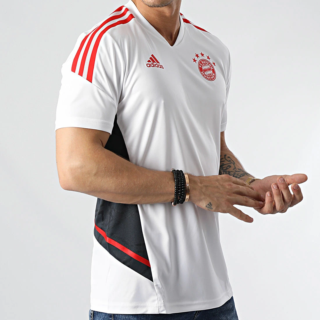 Tout neuf ✨ Tee 👕 Shirt A Bandes FC Bayern HB0621 Blanc de Adidas Performance 🤩 6 Tout neuf ✨ Tee 👕 Shirt A Bandes FC Bayern HB0621 Blanc de Adidas Performance 🤩 – Image 4