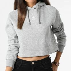 Vente flash 🔔 Sweat Capuche Femme Crop HJ7851 Gris Chiné de Adidas Originals 🔥