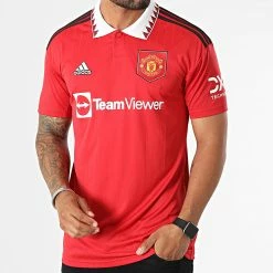 Bon marché 🌟 Polo Manches Courtes De Sport Manchester United H13881 Rouge de adidas 🧨