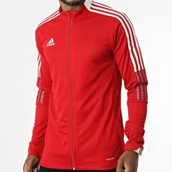 Bon marché ⌛ Veste Zippée A Bandes GM7308 Rouge de Adidas Performance 🔔