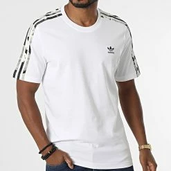 Nouveau 👍 Tee 👚 Shirt A Bandes HK2798 Blanc de Adidas Originals ⭐ -Pas Cher adidas Magasin adidas 331932 HK2798 20220811T155313 05